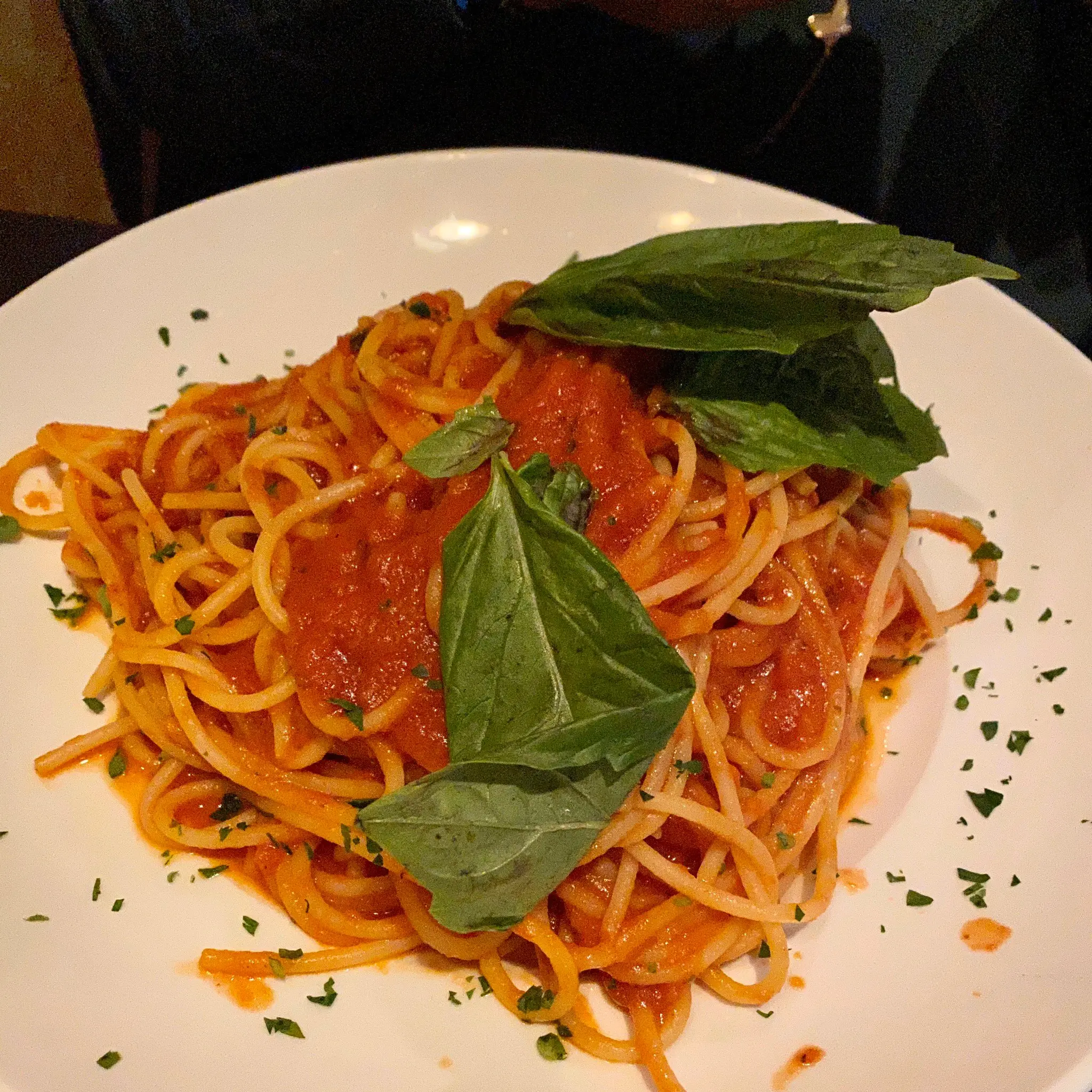 Valerio’s Ristorante signature dishes Spaghetti al Pomodoro e Basilico, Pollo ai Funghi, Prosciutto e Melone.